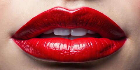Obraz premium Close up of vibrant red lips, beauty, makeup, cosmetics, sensual, seductive, mouth, lipstick, glamour, femininity, close-up