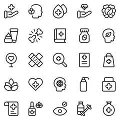 Collection of Basic Wellness Related Vector Line Icons. Contains Icons like Care, Antiseptic, Lotus, Mindset and more. Editable stroke. 48x48 pixels