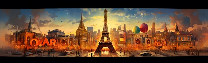 Sunset Over Paris with the Eiffel Tower, Capturing the Romantic Essence and Timeless Beauty of the City