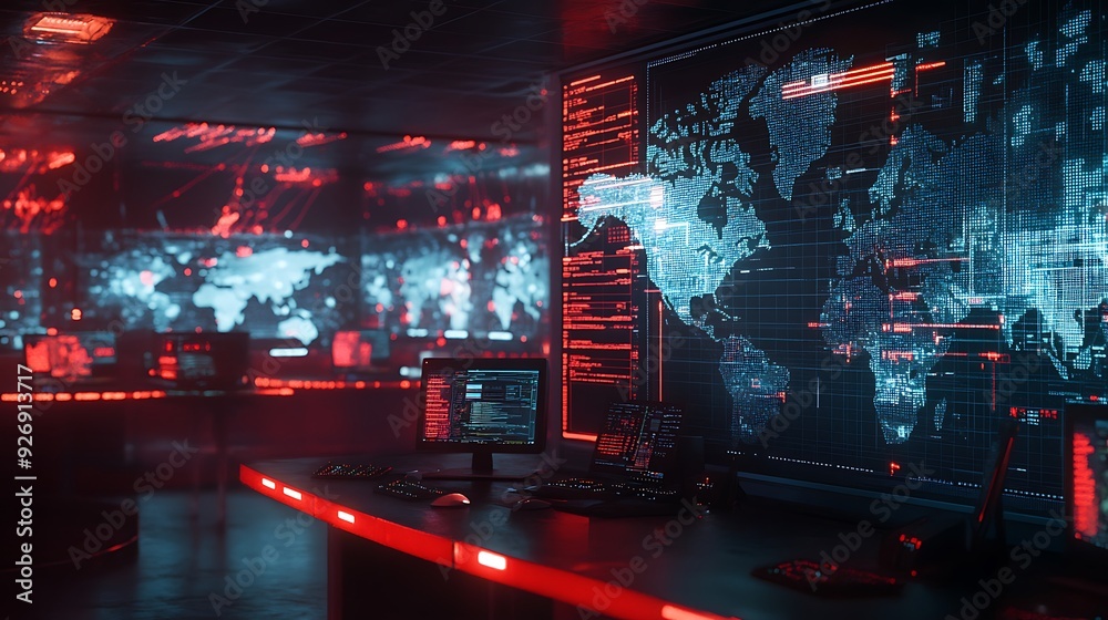 Aufkleber High-Tech Cyber Security Command Center with Real-Time Threat Detection