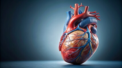 Naklejka premium of an anatomically detailed heart , human, organ, biology, cardiology, medical, love, health, blood, veins