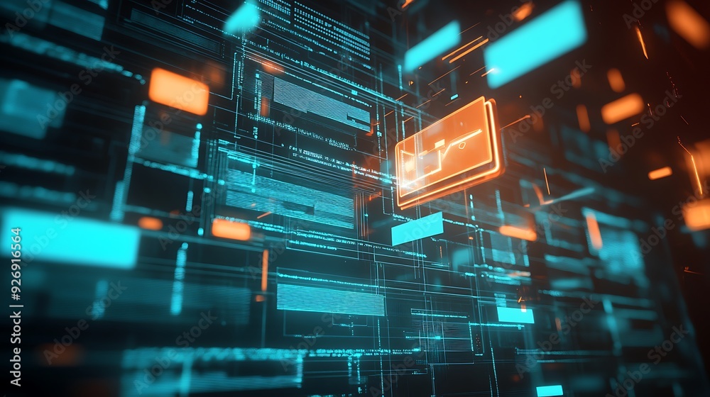 Fototapete Digital Interface Showing Secure Data Encryption Process in a Dark Environment