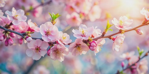 Obraz premium Closeup of a beautiful pastel blooming flower on a cherry blossom tree branch in an orchard, spring, pastel, blooming