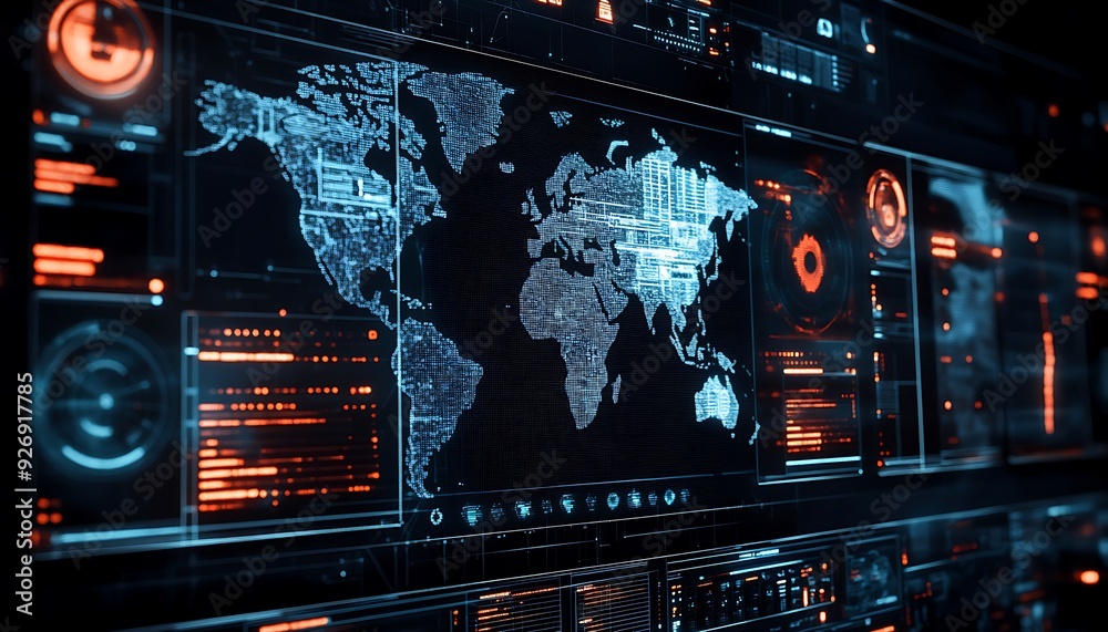 Leinwandbilder high-tech cyber security dashboard displaying real-time firewall defenses