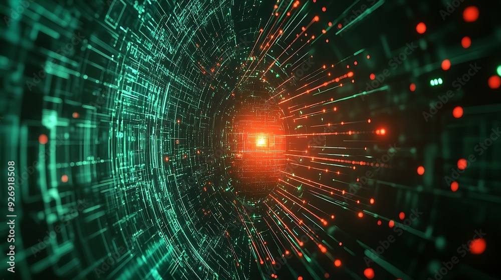 Poster secure network visualization with firewall shield blocking cyber threats