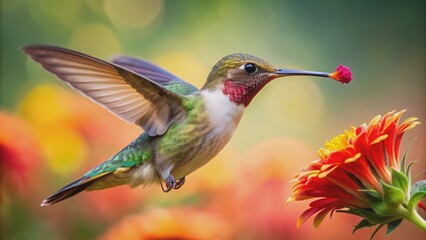 Hummingbird hovering near a flower, drinking nectar , Wildlife, Nature, Bird, Nectar, Pollination, Garden, Flying, Small