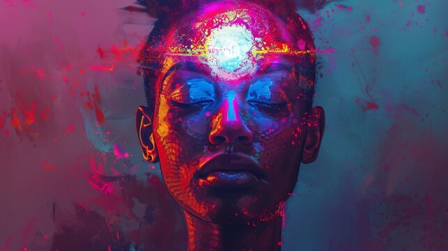 Human figure with a gemstone embedded in their forehead, glowing brightly