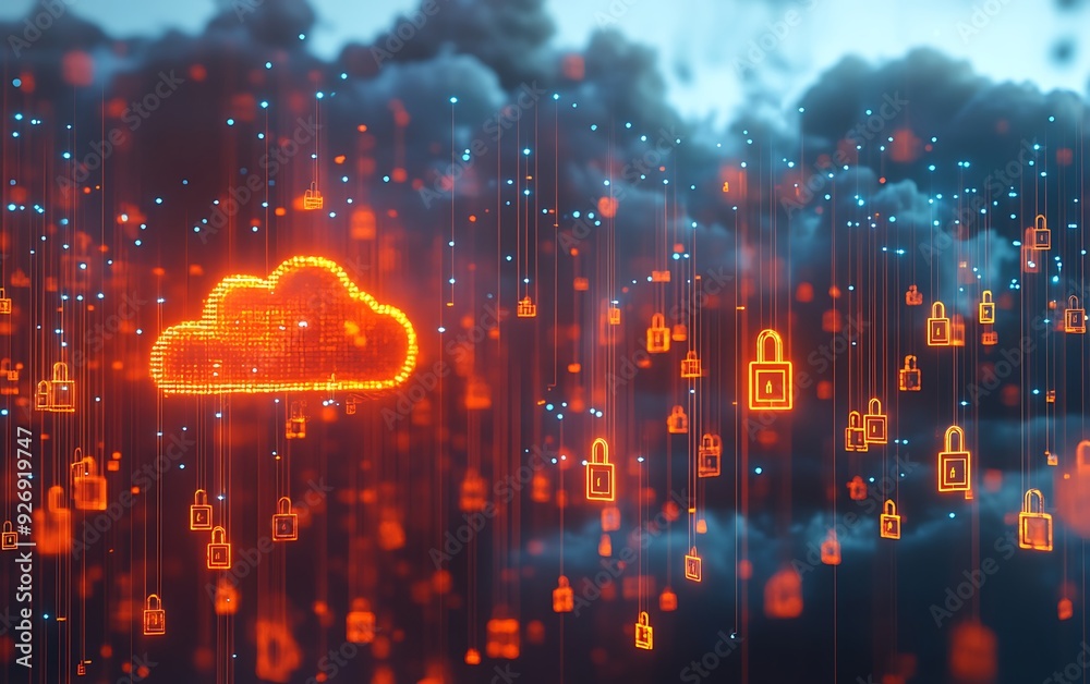 Poster detailed shot of cloud data encryption with secure protocols in digital environment