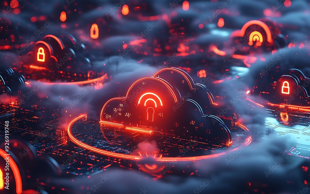 Poster detailed shot of cloud data encryption with secure protocols in digital environment