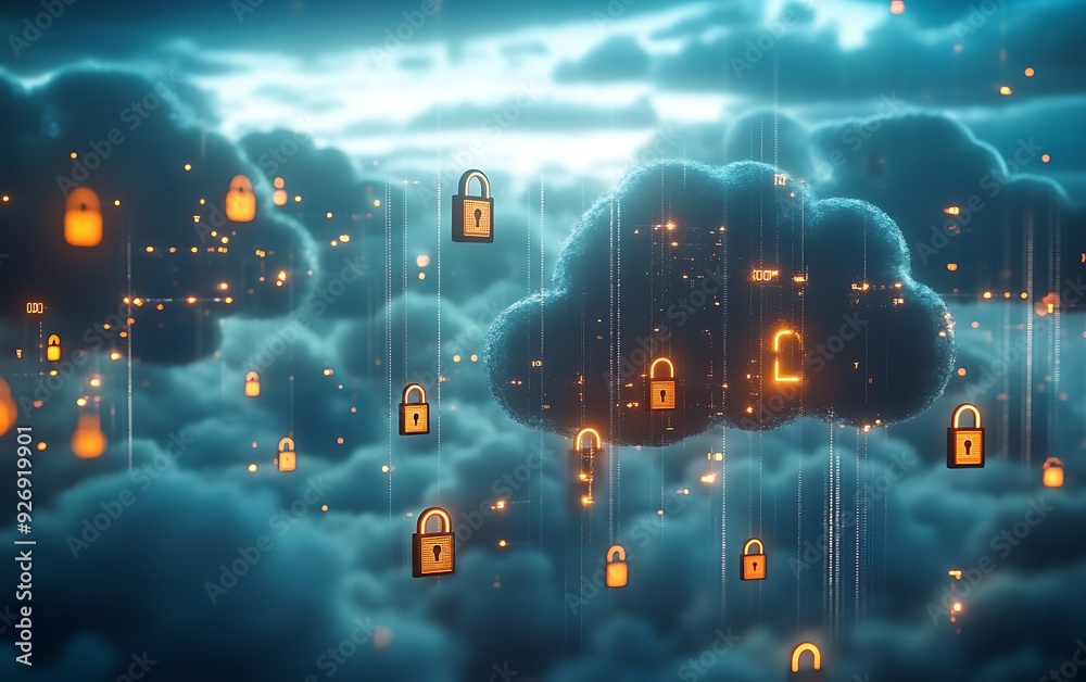 Poster detailed shot of cloud data encryption with secure protocols in digital environment