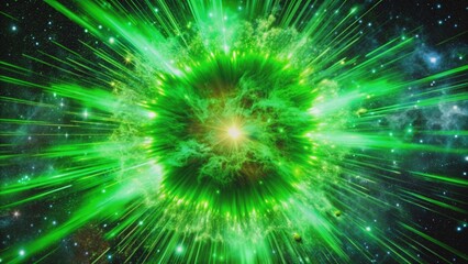 A stunning stock photo depicting the Green Big Bang in the universe explosion with a space background , universe, explosion
