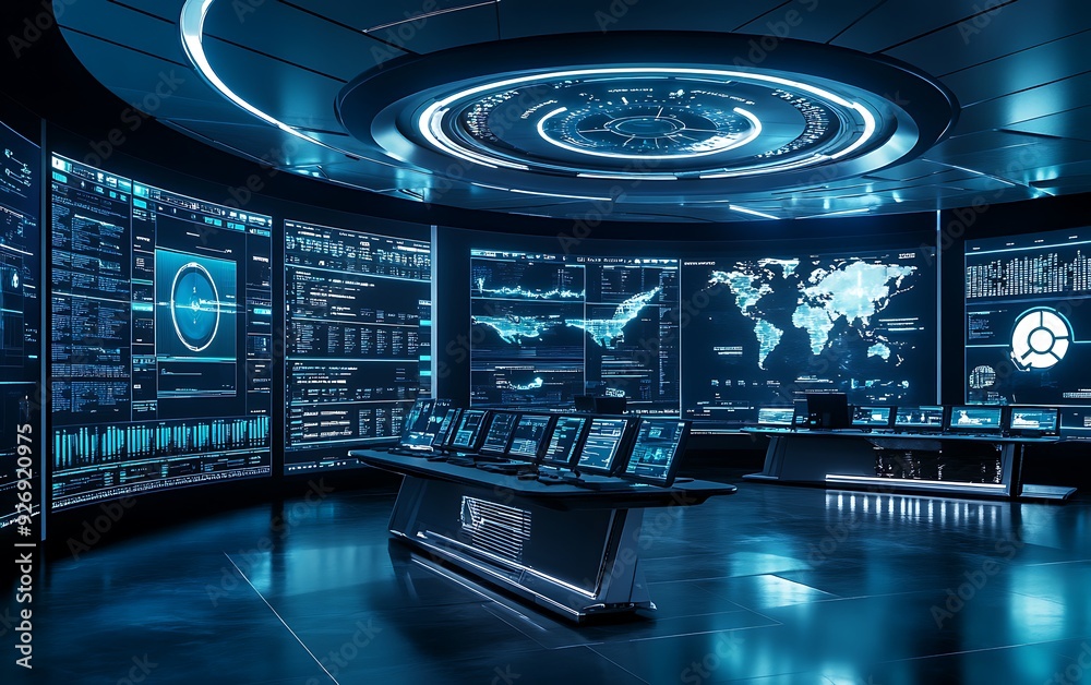 Aufkleber Futuristic Control Room Monitoring Real-Time Malware Prevention Systems