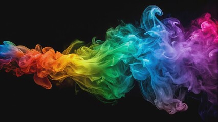 Vibrant dance of colored smoke against a black background, colorful, abstract, movement, artistic, swirls, vibrant, dynamic
