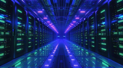 Obraz premium Neon-Lit Server Room: A Glimpse into the Digital Realm