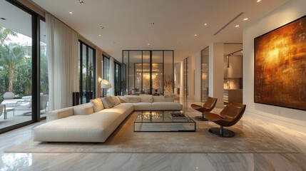 Sophisticated yet simple, this modern space features glass tables and streamlined chairs for a chic, contemporary look.