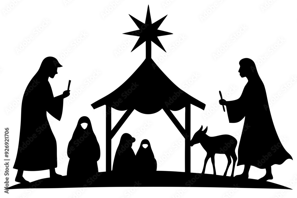 Wall mural 

Nativity Scene Silhouette, Christmas, Nativity Christmas Scene vector illustration

