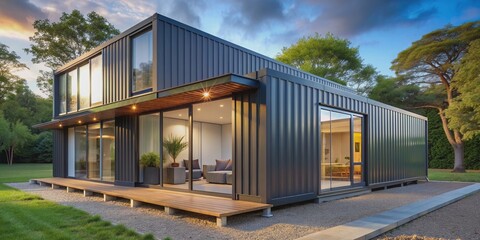 Fototapeta premium Modern container house made from reused shipping containers