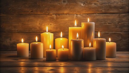 Candles glowing in the dark room with soft light illuminating the surroundings, candles, dark, glowing, room