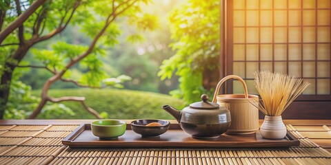 Traditional Japanese tea ceremony ceremony featuring elegant utensils and serene atmosphere, Japanese, culture, tradition