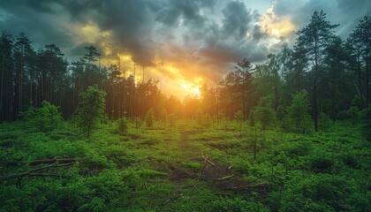 cleanup after storm damage in the forest 