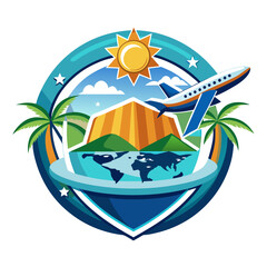 Obraz premium Airplane Flying Over a Tropical Island with a World Map Below