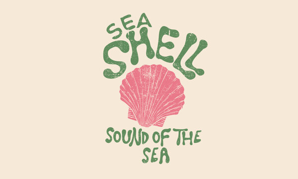 Seashell graphic print design for t shirt. Sound of the sea.