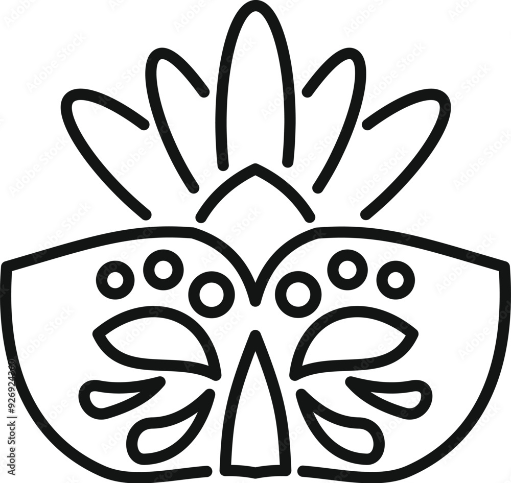 Sticker line drawing of a carnival mask with feathers, representing festive celebration and entertainment