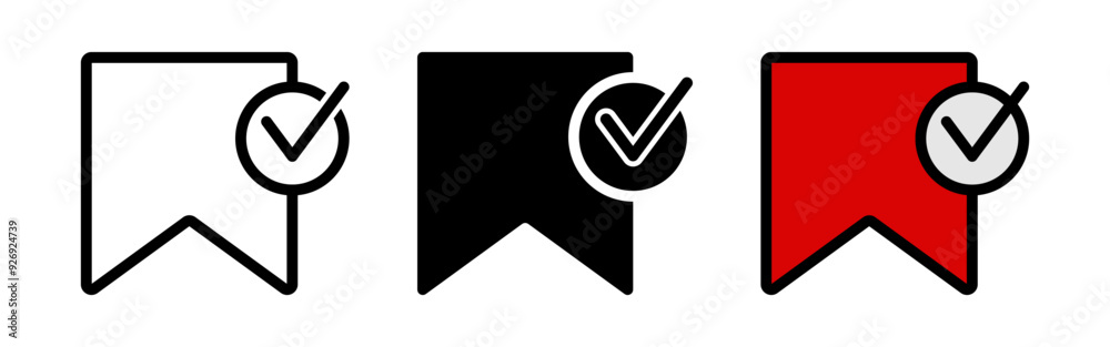 Wall mural set of verified bookmark icons. bookmark symbol with check mark. isolated design on white background