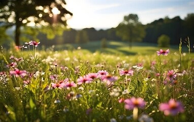 Wildflower Meadow in Full Bloom on a Sunny Day, Celebrating the Beauty and Diversity of Nature