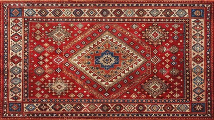 Detailed vintage style Arabian red rug with traditional Sadu motifs , vintage, retro, traditional, Arabian, Sadu, red
