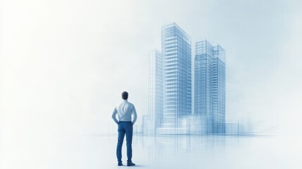 Obraz premium Architect envisioning blueprint of modern skyscrapers