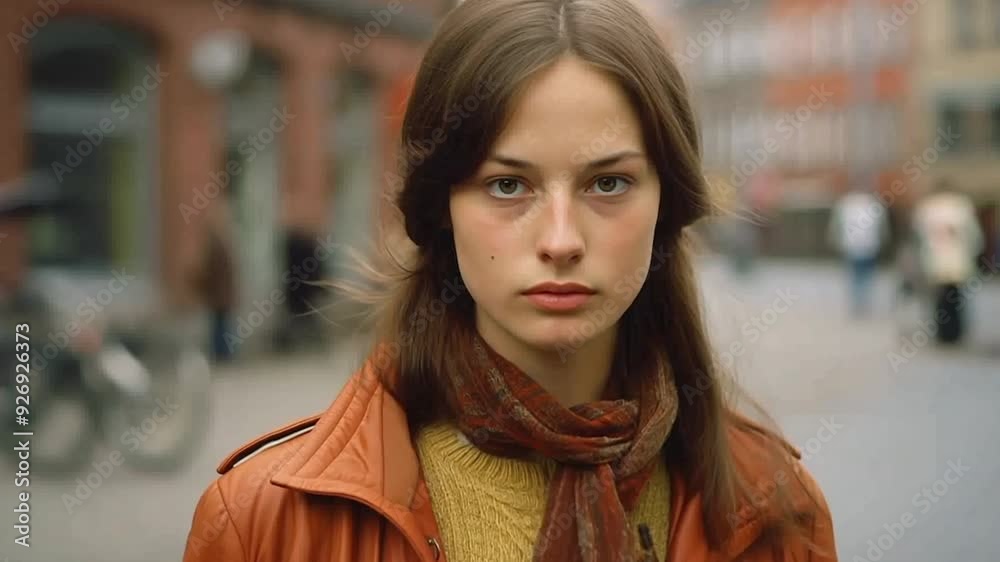 Canvas Prints 1970s woman serious face on a street