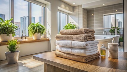 Clean terry towels in the modern apartment interior , towel, clean, interior, white, bathroom, bath, hygiene, laundry, neat