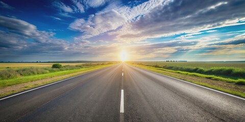 Fototapeta premium Straight empty asphalt highway leading into the distance, asphalt, highway, empty, road, straight, track, transportation