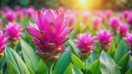 Obraz premium Vibrant siam tulip flower in full bloom, siam tulip, flower, vibrant, bloom, botanical, tropical, nature, plant, pink, purple