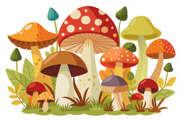 A Colorful Collection of Mushrooms Growing in a Forest Clearing