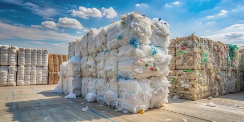 Baled plastic and foam waste wrapped in plastic sheeting , recycling, waste management, environmental, plastic