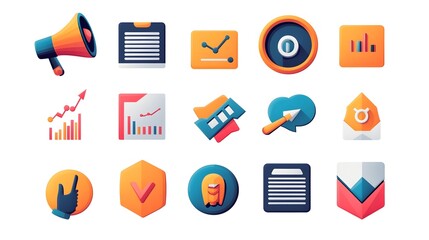 Set of 10 Professional Digital Marketing Icons with Megaphones Charts and Social Media Symbols
