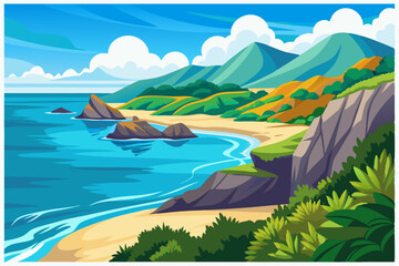 Coastal Landscape with Mountains and Ocean