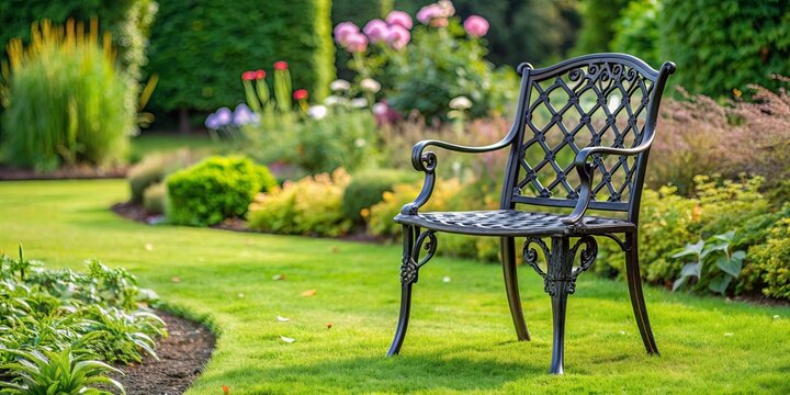 Wrought cast iron chair in the garden, black color , wrought iron, chair, garden, outdoor furniture, black, metal, classic