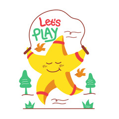 cute cartoon star playing jump rope illustration.vector star character and slogan let's play.concept for kids