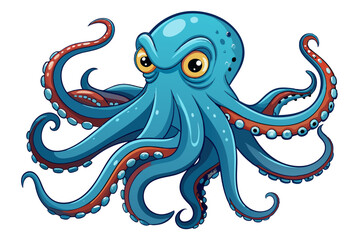 Cartoon Illustration of a Blue Octopus with Red Tentacles