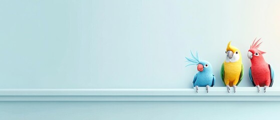 business team of Parrot in a smart outfit, pastel tech startup background, colorful and innovative business vibe with text copy space