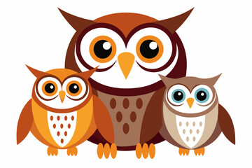 Fototapeta premium Three Owls in Different Colors and Sizes