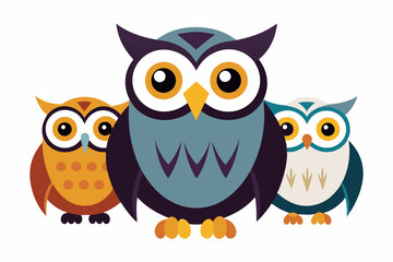Obraz premium Three Cartoon Owls with Different Colored Feathers