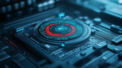 Futuristic digital interface on a microchip