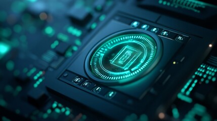Futuristic Cybersecurity Circuit Board with Glowing Interface