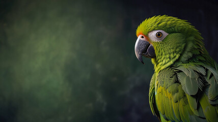 Obraz premium Green Parrot on a Green Background Backdrop. Bird Nature Animal Pet.