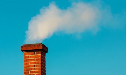 chimney with smoke against blue sky background, Generative AI