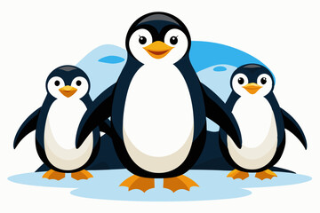 Fototapeta premium A Family of Three Penguins Standing on Ice